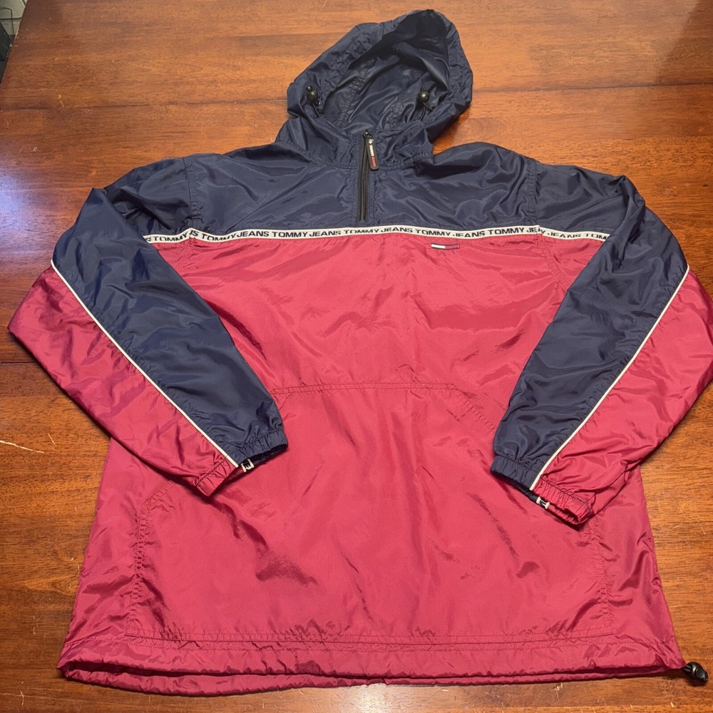 Tommy Hilfiger Me Size Large Hooded Windbreaker Jacket Tommy Jeans Red /Blue